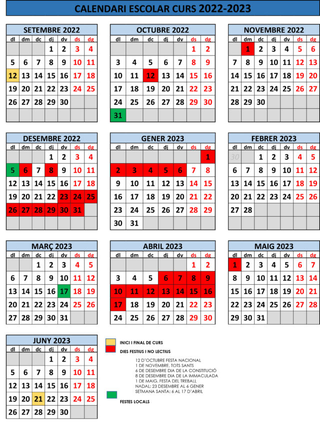 Calendari Escolar Curs 2022 2023 Col·legi Sant Antoni 9667